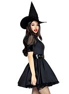 Witch, costume dress, velvet, sheer inlay, puff sleeves